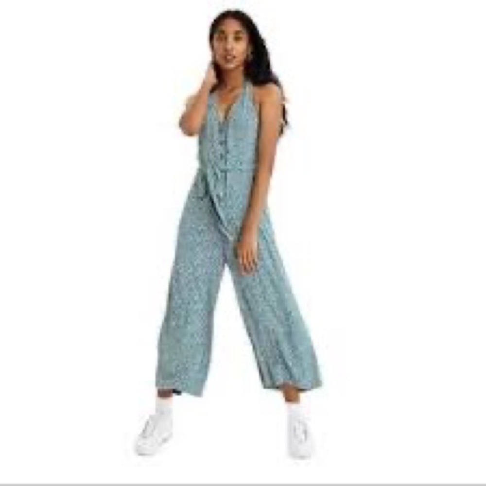 American Eagle Floral Halter Jumpsuit Wide Leg Romper Summer - Picture 8 of 8
